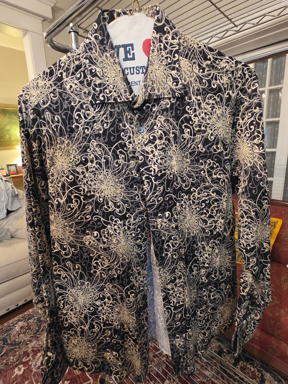 Laundry by Design Black Shirt Jacket with Cream Scroll Floral Pattern